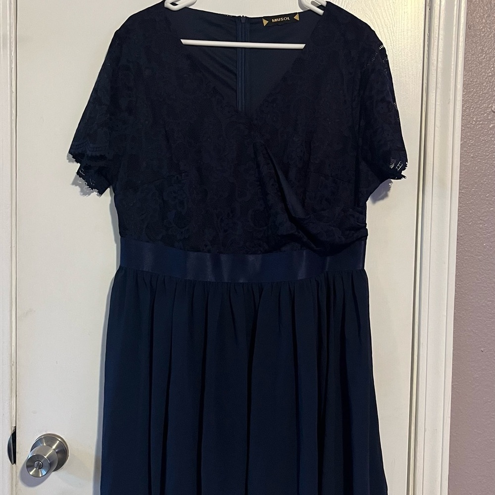 Elegant Navy Blue Lace Dress